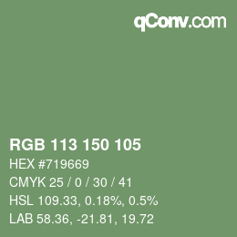 Color code: RGB 113 150 105 | qconv.com