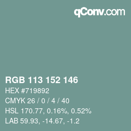 カラーコード: RGB 113 152 146 | qconv.com