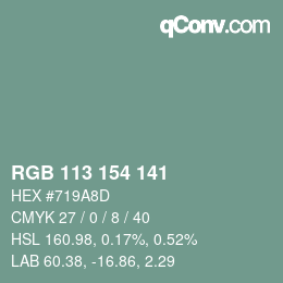 カラーコード: RGB 113 154 141 | qconv.com