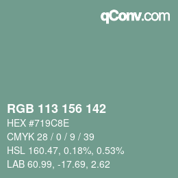 Color code: RGB 113 156 142 | qconv.com