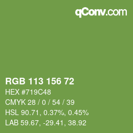 Color code: RGB 113 156 72 | qconv.com