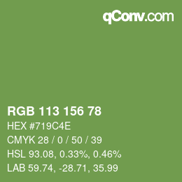 Color code: RGB 113 156 78 | qconv.com