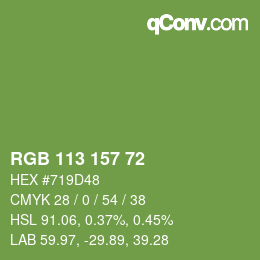 Color code: RGB 113 157 72 | qconv.com