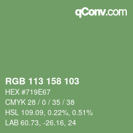 カラーコード: RGB 113 158 103 | qconv.com