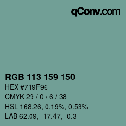 Color code: RGB 113 159 150 | qconv.com