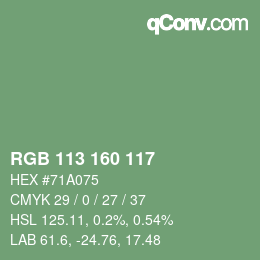 カラーコード: RGB 113 160 117 | qconv.com