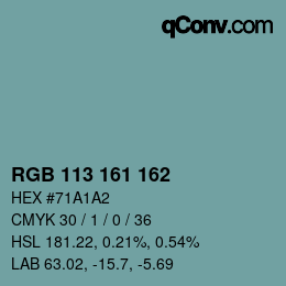 颜色代码: RGB 113 161 162 | qconv.com