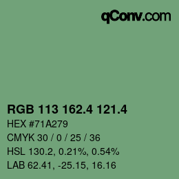 カラーコード: RGB 113 162.4 121.4 | qconv.com