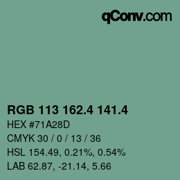 カラーコード: RGB 113 162.4 141.4 | qconv.com