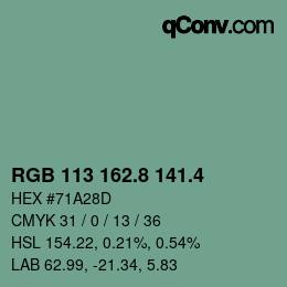 カラーコード: RGB 113 162.8 141.4 | qconv.com
