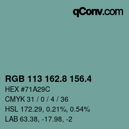 カラーコード: RGB 113 162.8 156.4 | qconv.com