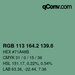 カラーコード: RGB 113 164.2 139.6 | qconv.com