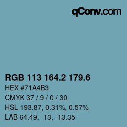 カラーコード: RGB 113 164.2 179.6 | qconv.com