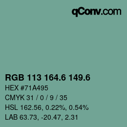 カラーコード: RGB 113 164.6 149.6 | qconv.com