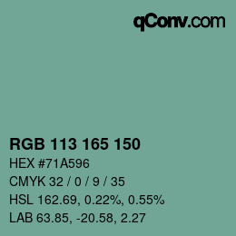 カラーコード: RGB 113 165 150 | qconv.com