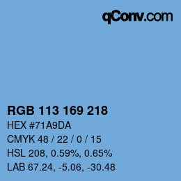 Color code: RGB 113 169 218 | qconv.com