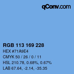 Color code: RGB 113 169 228 | qconv.com