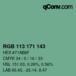 カラーコード: RGB 113 171 143 | qconv.com
