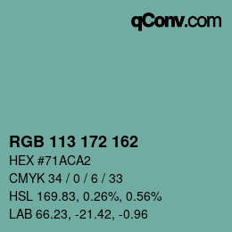 カラーコード: RGB 113 172 162 | qconv.com
