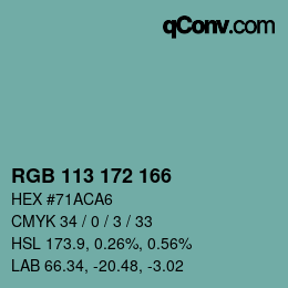 Color code: RGB 113 172 166 | qconv.com