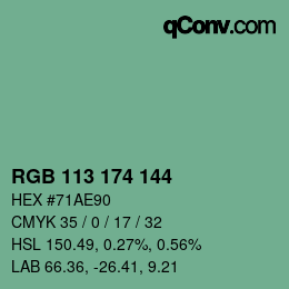 カラーコード: RGB 113 174 144 | qconv.com