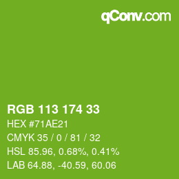 Color code: RGB 113 174 33 | qconv.com