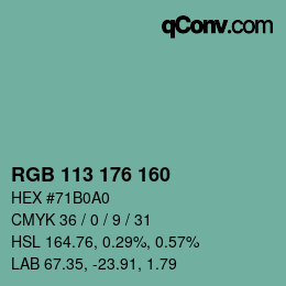 カラーコード: RGB 113 176 160 | qconv.com