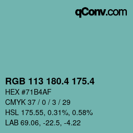 カラーコード: RGB 113 180.4 175.4 | qconv.com