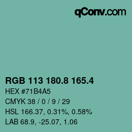 カラーコード: RGB 113 180.8 165.4 | qconv.com