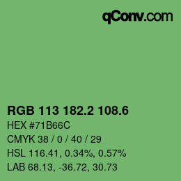 カラーコード: RGB 113 182.2 108.6 | qconv.com