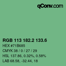 カラーコード: RGB 113 182.2 133.6 | qconv.com