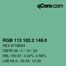 カラーコード: RGB 113 182.2 148.6 | qconv.com