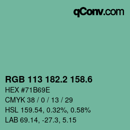 カラーコード: RGB 113 182.2 158.6 | qconv.com