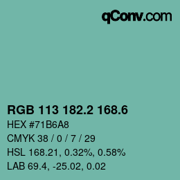 カラーコード: RGB 113 182.2 168.6 | qconv.com