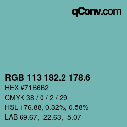 カラーコード: RGB 113 182.2 178.6 | qconv.com