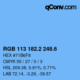カラーコード: RGB 113 182.2 248.6 | qconv.com