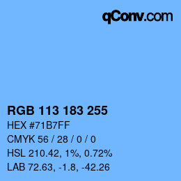 Color code: RGB 113 183 255 | qconv.com