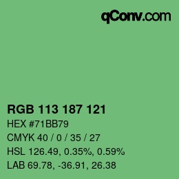 カラーコード: RGB 113 187 121 | qconv.com