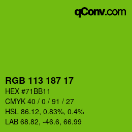 Code couleur: RGB 113 187 17 | qconv.com