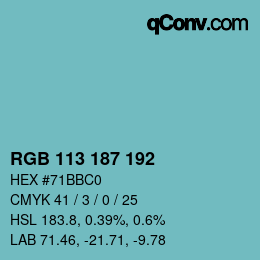 カラーコード: RGB 113 187 192 | qconv.com