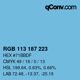 カラーコード: RGB 113 187 223 | qconv.com
