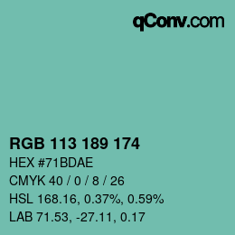 カラーコード: RGB 113 189 174 | qconv.com