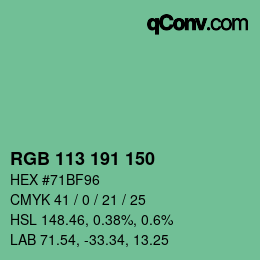 カラーコード: RGB 113 191 150 | qconv.com