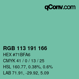 Color code: RGB 113 191 166 | qconv.com