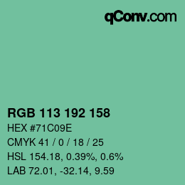 カラーコード: RGB 113 192 158 | qconv.com