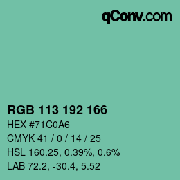 カラーコード: RGB 113 192 166 | qconv.com