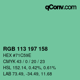 カラーコード: RGB 113 197 158 | qconv.com