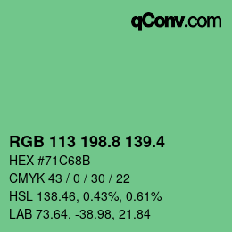 カラーコード: RGB 113 198.8 139.4 | qconv.com
