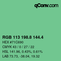 カラーコード: RGB 113 198.8 144.4 | qconv.com