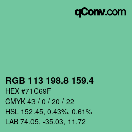 カラーコード: RGB 113 198.8 159.4 | qconv.com